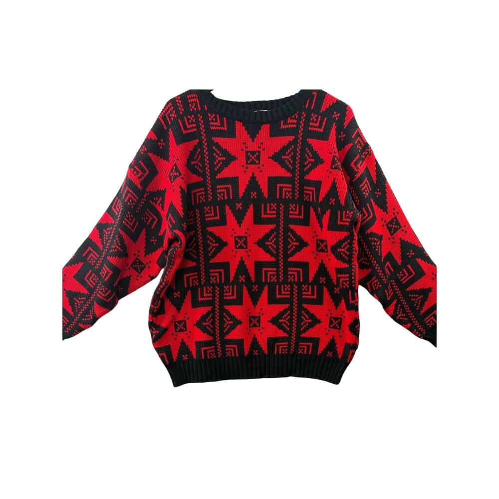 Checkmate Vintage Red & Black Geometric Pullover Sweater – Size M